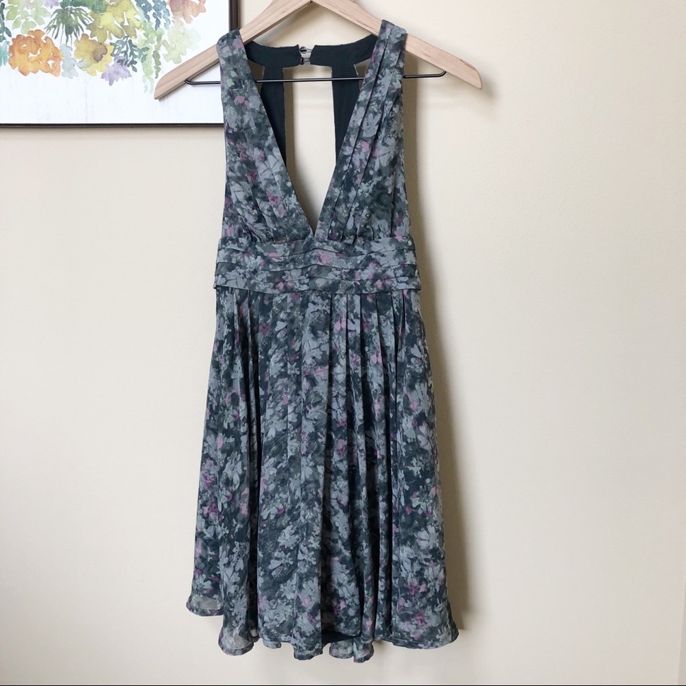 Urban Outfitters Blue Floral Watercolor Mini Dress